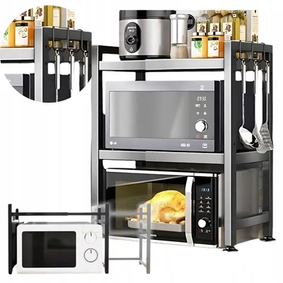 Produktbild von Mikrowellenregal aus Metall - 40-63 cm - 2-stufiges Küchenregal ausziehbar