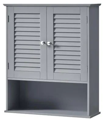 Zdjęcie produktu dla Szafka łazienkowa do montażu na ścianie, z regulowanymi półkami i drzwiczkami żaluzjowymi | Szara | 60x20x70 cm