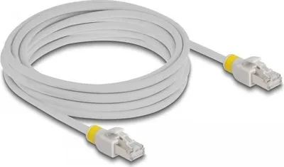 Immagine prodotto di Delock - Cavo patch - da RJ-45 (M) a RJ-45 (M) - 5 m - 6 mm - S/FTP - CAT 6a - schermato, senza alogeni, senza gancio - grigio