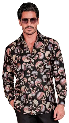 Productafbeelding van Herenhemd met schedelprint, zwart, Halloween - maat S/M