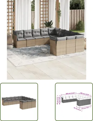 Produktbild von The Living Store 11-tlg. Garten-Sofagarnitur mit Kissen Beige Poly Rattan