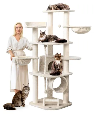 Produktbild von Stabiler Kratzbaum 'Parker' 171 cm - 11 cm Stämme, Haus & Spieltunnel, Große Liegemulden, Kratzrolle, Kletterbaum für Katzen, Creme