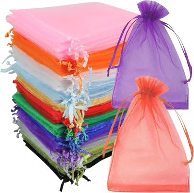 Produktbild von 120 Organzasäckchen, 10 x 15 cm, Kleine Organzabeutel mit Zugband für Schmuck, Kosmetik und Süßigkeiten