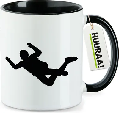 Produktbild von Huuraa Kaffeetasse Skydiving Silhouette 330ml Schwarz Keramik Kaffeebecher Geschenkidee