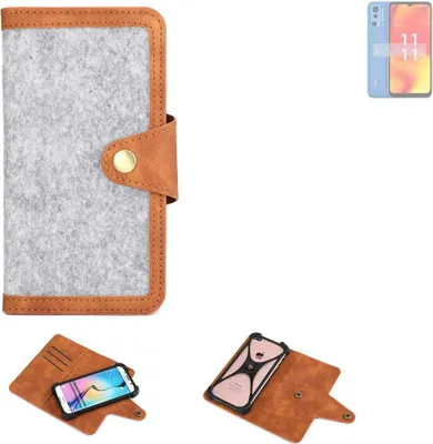 Produktbild von K-S-Trade Handyhülle kompatibel mit Lava Blaze Pro Schutzhülle Filz-Hülle Kunst-Leder hellgrau braun (1x)