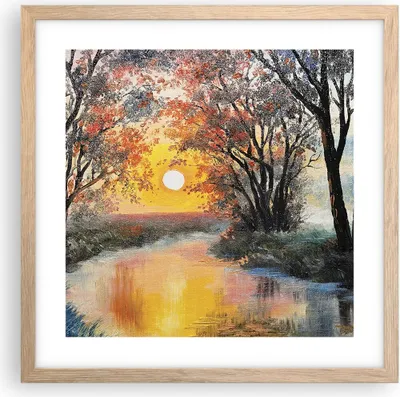 Produktbild von Gerahmtes Poster - Rahmen in heller Eiche - Fluss Sonne Bäume - 40x40 cm - Wand Bild - Wanddeko - Wandbilder - Wandposter - Bilderrahmen - Bilder - Kunstdruck - Wandbild - P2NAC40x40-4190