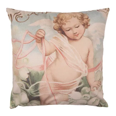 Produktbild von Clayre & Eef Kissenbezug 45x45 cm Rosa Weiß Polyester Engel
