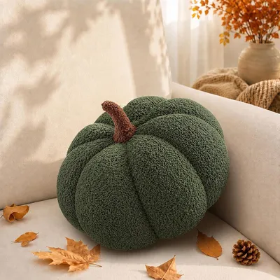 Immagine prodotto di Cuscino a forma di zucca, 40x40 cm, di colore verde, ideale per la decorazione autunnale