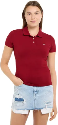 Produktbild von Tommy Jeans Damen Poloshirt Kurzarm Essential Polo Slim Fit, Rot (Red Carpet), X
