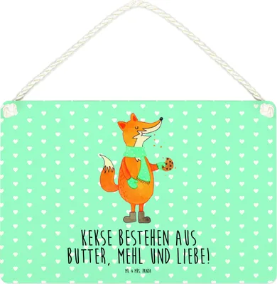 Produktbild von Mr. & Mrs. Panda Schild Fuchs Keks DIN A4 - Türkis Pastell - Geschenk, kleine aufmerksamkeit, Weihnachten, Türschild, Winter, Weihnachtlich, Weihnachtskekse, Frieren