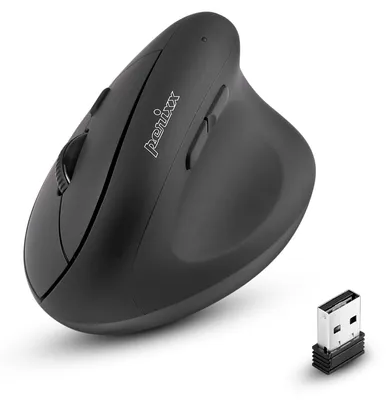 Obrázek produktu pro PERIMICE-608 Programovatelná ergonomická myš s vertikálním designem, rozlišení 800, 1200, 1600 dpi, černá, bezdrátová, frekvence 2400 MHz