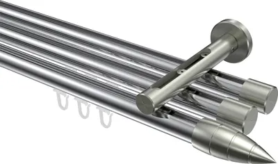 Produktbild von Interdeco Innenlaufstange / Gardinenstange mit Innenlauf Chrom / Edelstahl-Optik, Typ Siteno Samanto (Rillenpatrone), 20 mm Ø 3-läufig, 160 cm