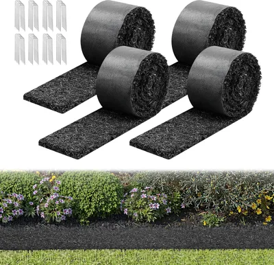 Obrázok produktu pre VEVOR Gumová mulčovacia rohož, 4 rolky s rozmermi 305 x 11,5 cm, rohož proti burine s hrúbkou 1,3 cm, záhradná textília, textília proti burine, rohož proti burine, ohraničenie záhrady, okrajová rohož, rohož na chodník pre terénne úpravy