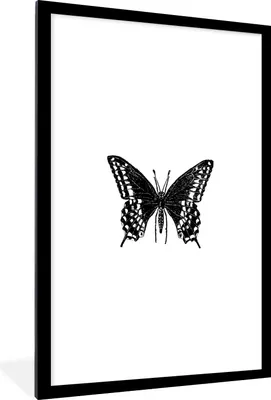 Produktbild von MuchoWow® Gerahmtes Poster Schmetterling - Tiere - Retro - Schwarz und weiß 60x90 cm - Poster mit Schwarzem Bilderrahmen Wandposter Rahmen Foto Bilder - Dekoration - Wandposter Wohnzimmer - Hochwertig