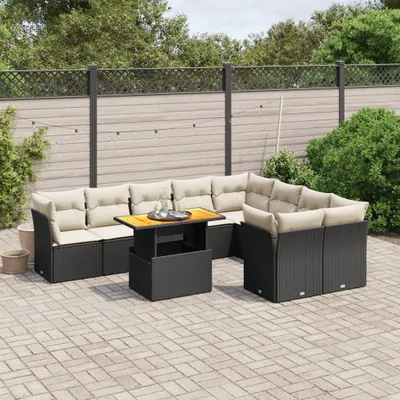 Produktbild von 10-tlg. Garten-Sofagarnitur - mit Kissen Schwarz Poly Rattan - Gartenmöbelset 3271007