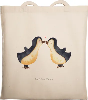 Produktbild von Mr. & Mrs. Panda Tote Bag Pinguin Liebe - Transparent - Geschenk, Jutebeutel, Liebesspruch, Hochzeit, Tasche, Stoffbeutel, Shopping, Einkaufstasche, Vertraut, glücklich