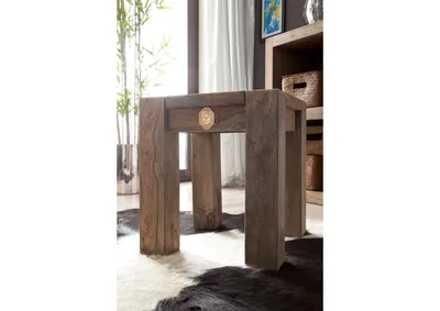 Produktbild von MASSIVMOEBEL24 Hocker Sheesham 40x40x45  grau geölt NATURE GREY #10