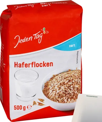 Produktbild von Jeden Tag Haferflocken Zart (500g Packung) + usy Block