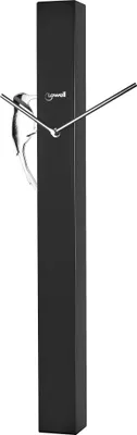 A black rectangular wall clock with silver hands and a small bird figure.