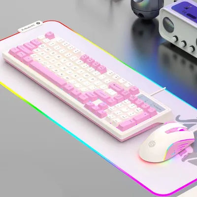 Produktbild von Mechanische Tastatur und Maus Set,Gaming,Verkabelt,Rosa und Weiß