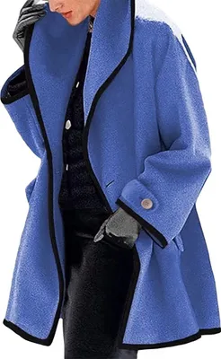Produktbild von ASKSA Damen Einfarbige Wintermantel mit Kapuze Warmer Mittellange Winterparka Dufflecoat, A Blau, L