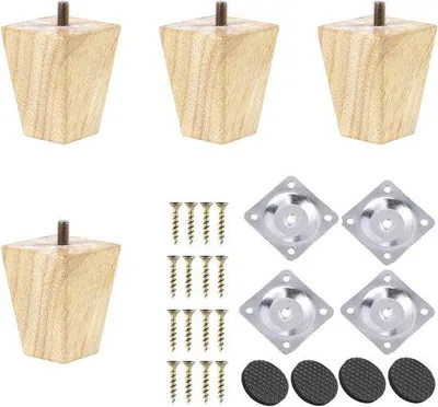 Zdjęcie produktu dla Zestaw 4 drewnianych nóżek meblowych, wysokość 6 cm, do mebli