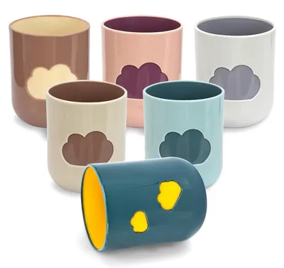 Produktbild von 6er Set Zahnputzbecher Kunststoff 400ml Wolkendesign Lebensmittelecht Wiederverwendbar Bruchsicher