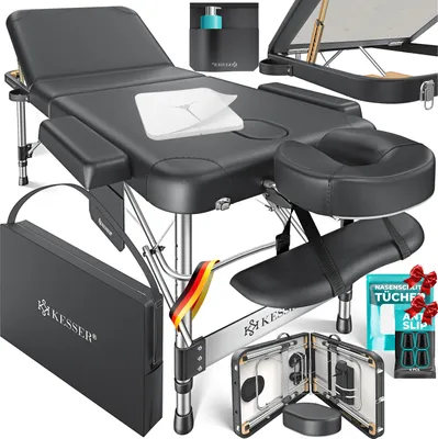 Produktbild von KESSER® Mobile Massageliege klappbar & höhenverstellbar 3 Zonen Massagebett Massagetisch Therapieliege Aluminium + 10x Gesichtsauflage mit Kopfstütze, 61 cm, Anthrazit