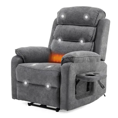 Image de Fauteuil relax FCH Fauteuil TV, fauteuil inclinable, inclinaison électrique, chauffage et vibrations, chargeur sans fil et petite tablette, gris foncé
