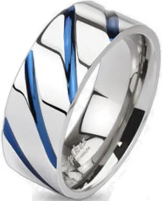 Immagine prodotto di 54 (17,2) Bungsa TITAN RING argento-blu - Anello a strisce blu