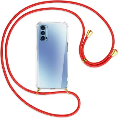 Produktbild von Handykette Backcover-Schutzhülle mit Band (Metall goldfarben) für Oppo Reno4 Pro 5G - rot