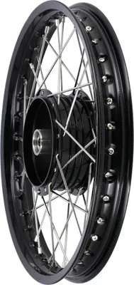 Produktbild von Speichenrad 1,5 x 16" Alufelge,  Schwarz eloxiert + Edelstahlspeichen - für Simson S51, S50, KR51 Schwalbe, SR4