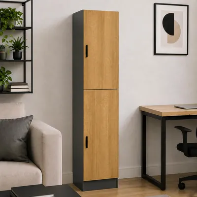 Produktbild von VCM Mehrzweckschrank mit 2 Drehtüren, H. 183 x B. 38 x T. 32 cm, Wohnzimmerschrank, Büroschrank und Aufbewahrungsschrank mit 5 Fächer - Dilos
