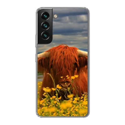 Produktbild von MuchoWow® Handyhülle Schutzhülle Hülle für Samsung Galaxy S22 Schottischer Highlander - Tiere - Blumen Silikon Softcase Handy Hülle - Mobiltelefonhülle