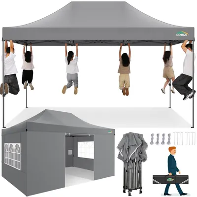 Produktbild von Faltpavillon 3x4,5m Grau wasserdicht UV-Schutz mit 4 Seitenteilen stabil Winterfest