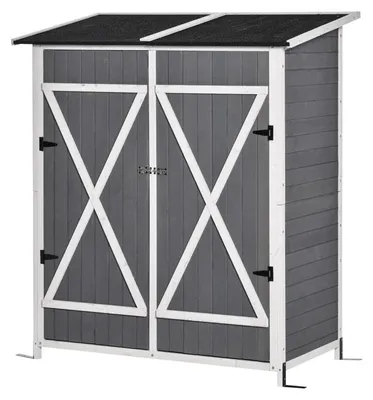 Imagen del producto de Caseta de jardín para herramientas y mobiliario de jardín | Color: Gris y blanco | Dimensiones: 139 x 75 x 160 cm