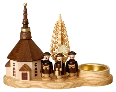 Produktbild von Kurrendebrettchen mit Seiffener Kirche für Teelicht - Original Erzgebirge