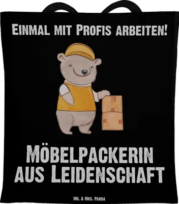 Produktbild von Mr. & Mrs. Panda Schultasche Möbelpackerin Leidenschaft - Schwarz - Geschenk, Umzugsservice, Umzugsfirma, Jutebeutel, Beutel, Laptoptasche, Tote Bag, Shopping Tasche