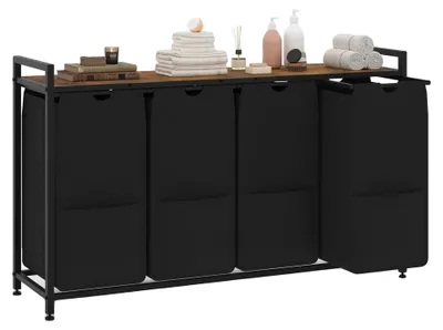 Produktbild von Wäschekorb, Ausziehbares Design, Robustes Oxford-Gewebe, Schwarz 4 Taschen