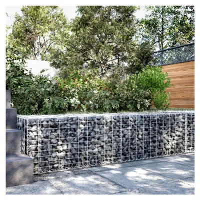 Produktbild von Gabione mit Deckel 200x50x50 cm aus verzinktem Eisen, Steinkorb aus Metall, Steinmauer als Gartenzaun, Gabionengitter als Sichtschutz