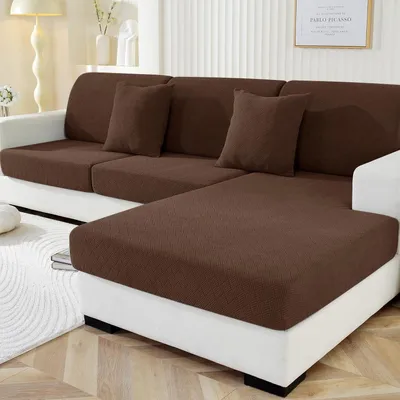 Immagine prodotto di Copertura per cuscini da divano, antiscivolo, elasticizzata, confezione da 3 (per divani a 1 posto) + chaise longue, colore marrone