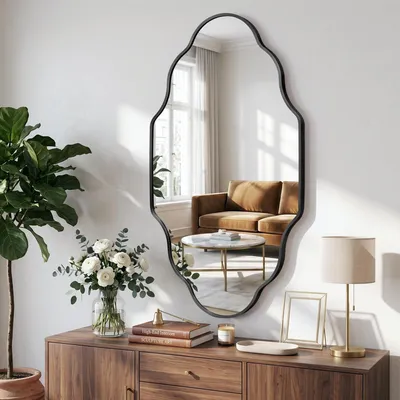 Image de Miroir mural moderne avec cadre en aluminium, idéal pour la maison et la salle de bain