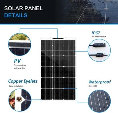 Zdjęcie produktu dla Panel solarny - 100W - 18V - Monokrystaliczny - Elastyczny - 99x58 cm - Do użytku w kamperach i na kempingach