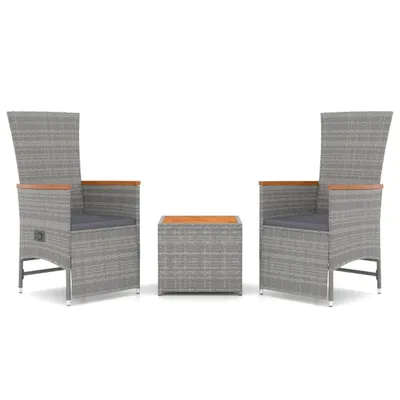Produktbild von 3-tlg. Garten-Lounge-Set Grau Poly Rattan & Massivholz Akazie