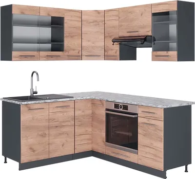 Produktbild von Eckküche Vicco Fame-Line Goldkraft Eiche/Anthrazit 190 x 60 cm , AP Marmor, Model 42247