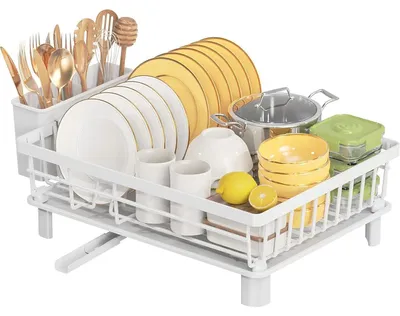 Productafbeelding van Afdruiprek voor servies, roestvrij staal, met afdruipbak en draaibare uitloop, groot, wit, 43x33x15 cm
