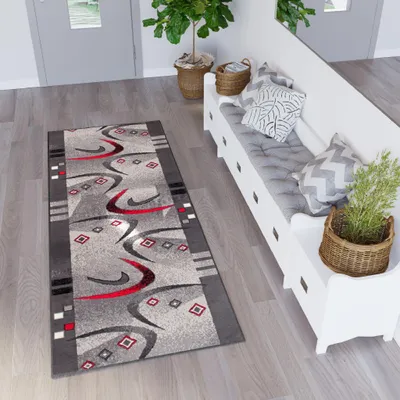 Produktbild von Tapiso Läufer DREAM Modern Grau Rot Schlafzimmer 100 x 450