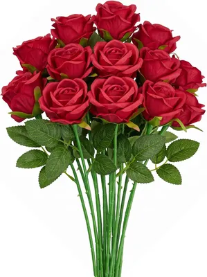 Immagine prodotto di Rose artificiali in seta, 15 pezzi, di colore rosso, per decorazioni