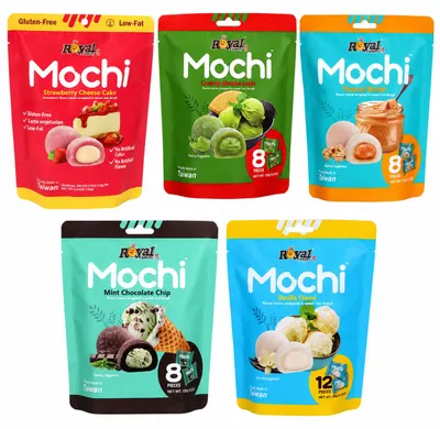Produktbild von Royal Family Mochi Snackprobierpack Mix Klebekuchen 120g 5er Pack, KI-generiertes Bild
