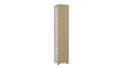 Zdjęcie produktu dla K-Möbel witryna szklana stojąca w kolorze aluminium / srebrnym (176x37x33 cm) z 4 szklanymi półkami o regulowanej wysokości, lustrem i LED - witryna podłogowa - witryna kolekcjonerska